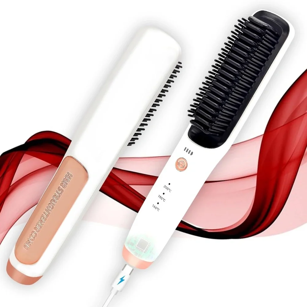 White With Rose Gold Cordless Rechargeable Straightening Brush